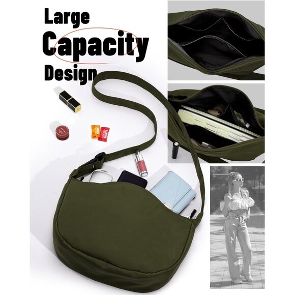 Women Olive Green Imported Polyester Crossbody Lightweight Crescent Sling Bag - Picture 5 of 6